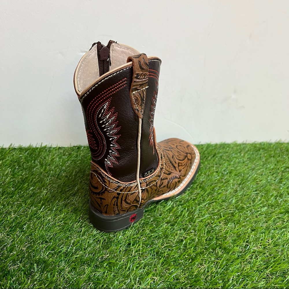 Kid's Western Rodeo Square Toe Genuine Leather Cowboy Boots Bota Niño cincelada - Picture 5 of 8